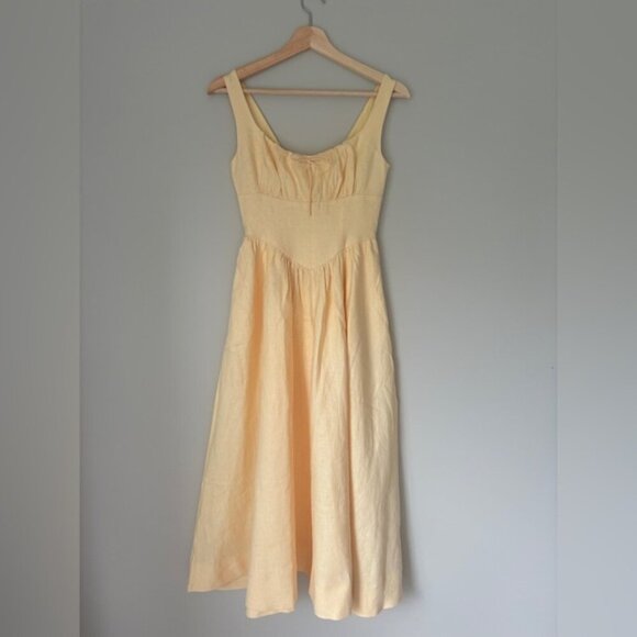 NEW Reformation Balia Linen Midi Dress in Parmesan Light Yellow | US 2 UK 6 - Picture 8 of 16